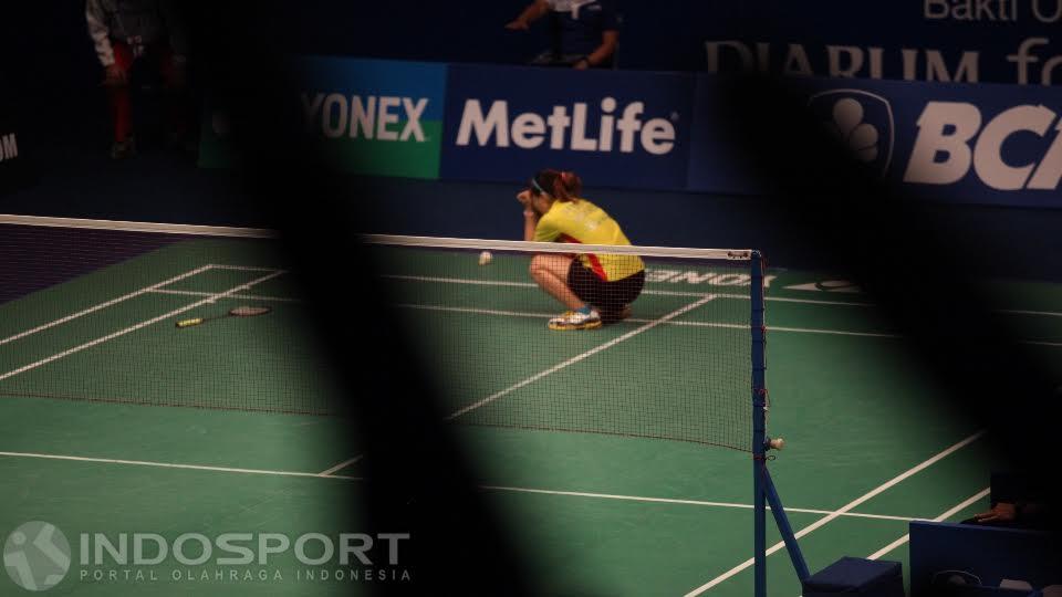 Ekspresi kemenangan Tunggal putri Indonesia Febby Angguni usai mengalagkan tunggal putri Hong Kong Yip Pu Yin. - INDOSPORT